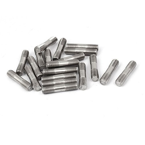 sourcingmap M8x35mm 304 Stainless Steel Double End Thread Stud Teeth Rod Silver Tone 20pcs